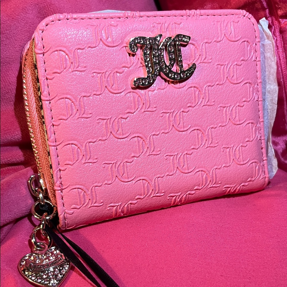 Juicy Couture Pink Embossed Zip Around Wallet with Charm - Picture 2 of 4